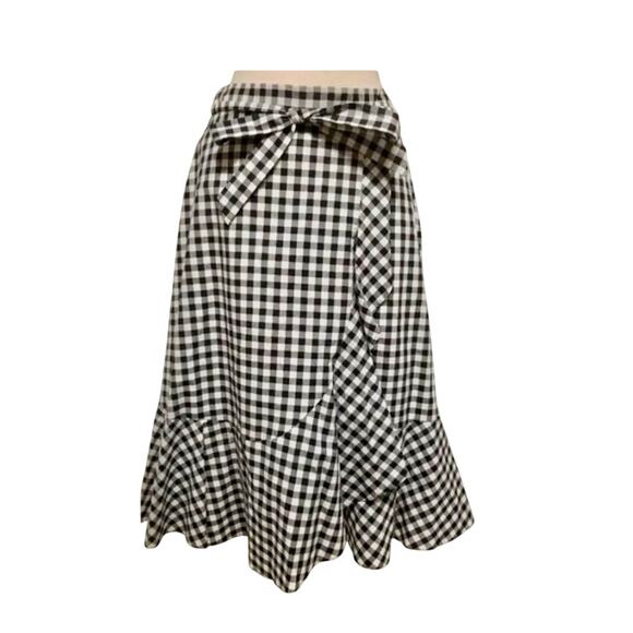 Talbots gingham print cotton midi ruffled front A-line skirt women’s 12P - Picture 8 of 8